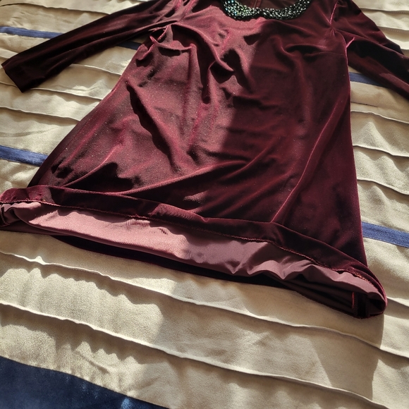Betsey Johnson Velour Jeweled Neckline Dress in Burgundy - Picture 10 of 11